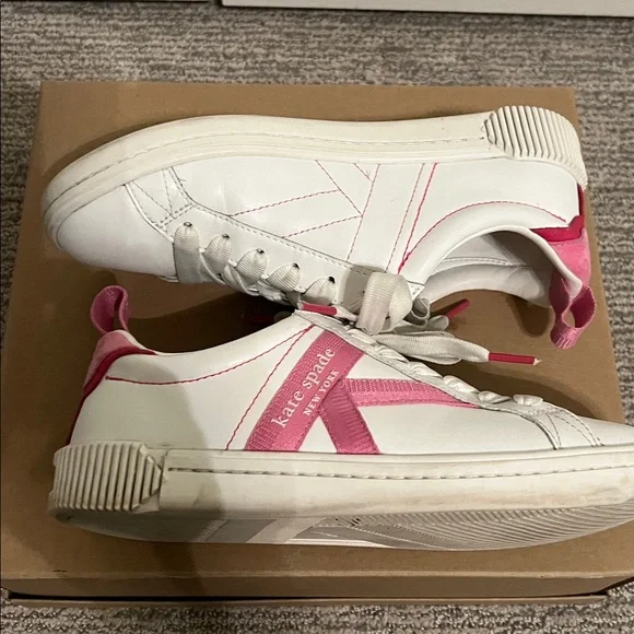 KATE SPADE, K AS IN KATE COURT SNEAKERS
WHITE W/PINK ACCENTS SIZE 7 - Picture 6 of 14